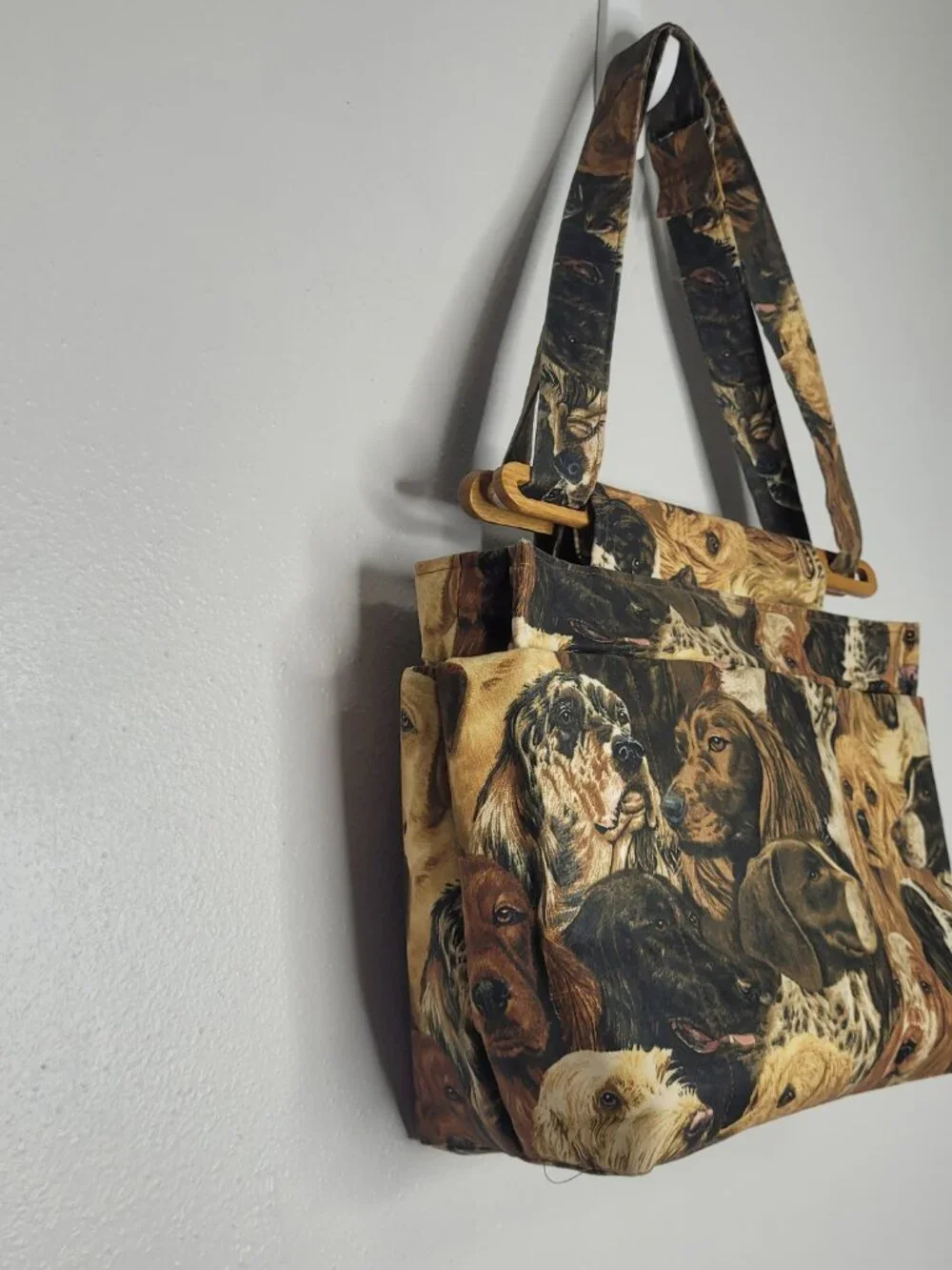 Realistic all over dog print tote cute funky unique lots of pockets
